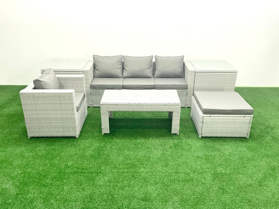 image 1 of Fimous Outdoor Rattan Garden Furniture Set with Grey Cushions Luxury 5 Seater with Chair and Coffee Table For Conservatory,Patio