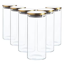 Argon Tableware Glass Storage Jars with Metal Lids - 1.5 Litre - Gold - Pack of 6