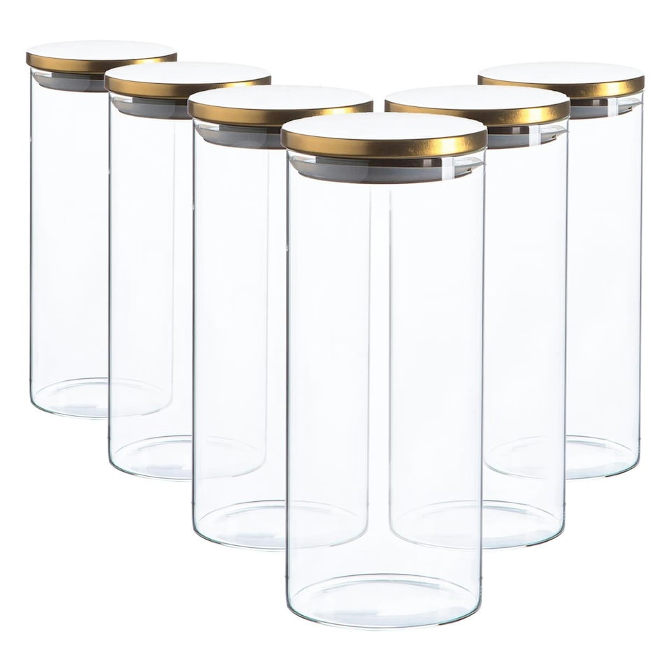 image 1 of Argon Tableware Glass Storage Jars with Metal Lids - 1.5 Litre - Gold - Pack of 6
