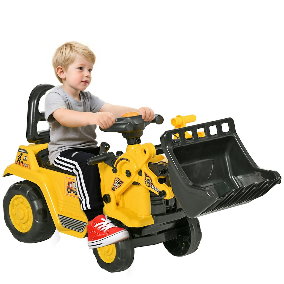image 1 of HOMCOM Ride-On Bulldozer Toddler Digger Excavator Scooter Storage Cart