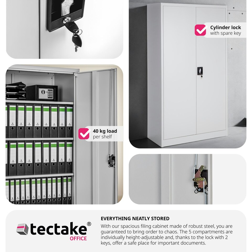 image 1 of Filing Cabinet Blain - 5 height-adjustable shelves, lockable doors Grey