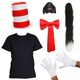 image 1 of Crazy Cat Costume Set Black T-Shirt, Cat Nose, Fluffy Tail Black | XL