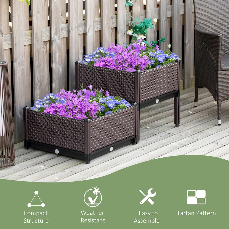 image 1 of Outsunny 2-Piece Raised Garden Bed Planter Box for Flowers, Vegetables, Herbs