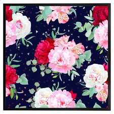 Roses on navy (Picture Frame) Black | L
