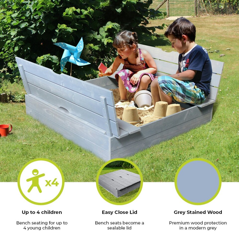 image 1 of Sandpit with Folding Benches 120 x 120cm