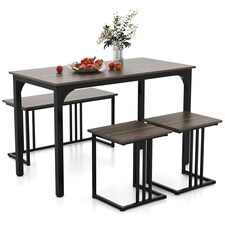 COSTWAY 4-Piece Dining Table Set W/ Bench & 2 Stools Grey
