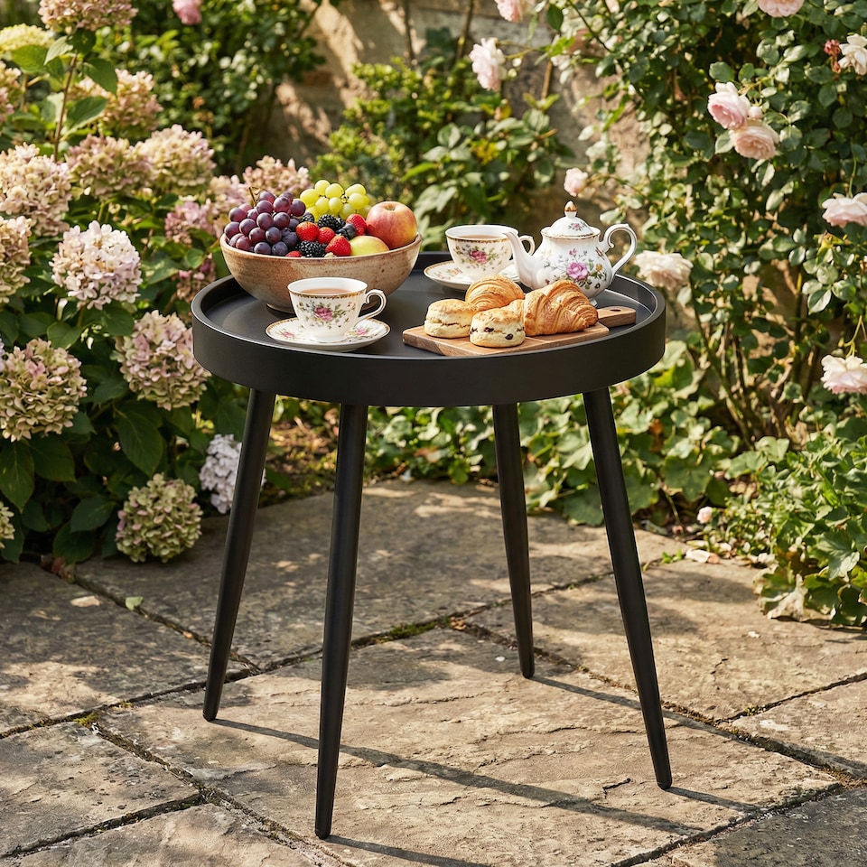 image 1 of Outsunny Round Garden Table, Outdoor Coffee Side Table with Plastic Top