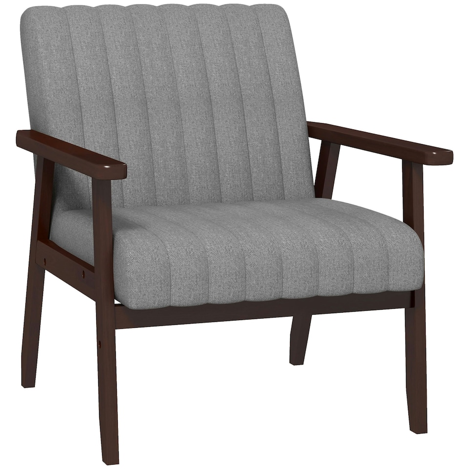 image 1 of HOMCOM Modern Accent Chair Upholstered Armchair for Bedroom Living Room Grey