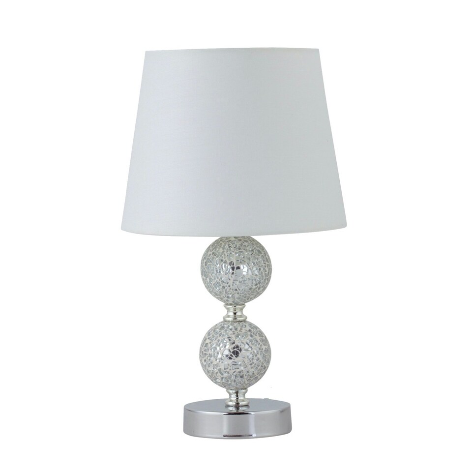 image 1 of Set of 2 Mosaic Touch Lamps with White Shades Chrome | White