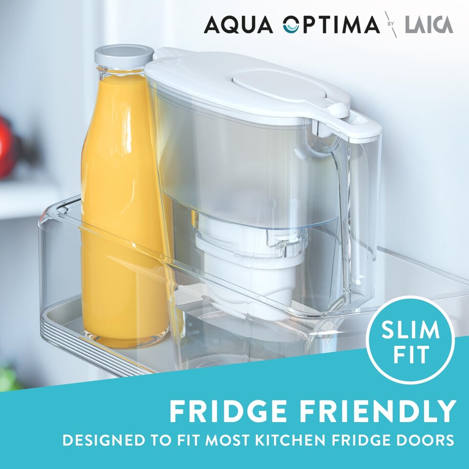 image 1 of Aqua Optima Liscia Water Filter Jug & 6 Evolve Filter Cartridges 2.5L White - Fridge & Dishwasher Friendly, Easy Fill - Reduces Limescale, Chlorine & Other Impurities - By LAICA (Packaging May Vary)