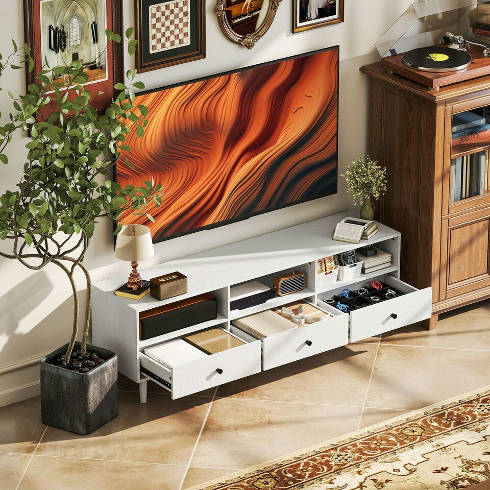 image 1 of HOMCOM TV Unit, TV Cabinet for up to 75", with Drawers, Shelves, White White