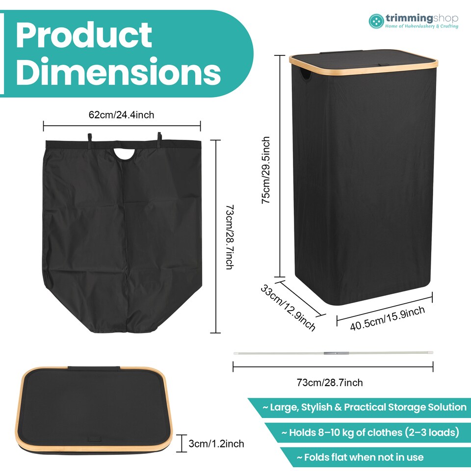 image 1 of 100L Foldable Laundry Hamper with Lid, Collapsible Clothes Basket