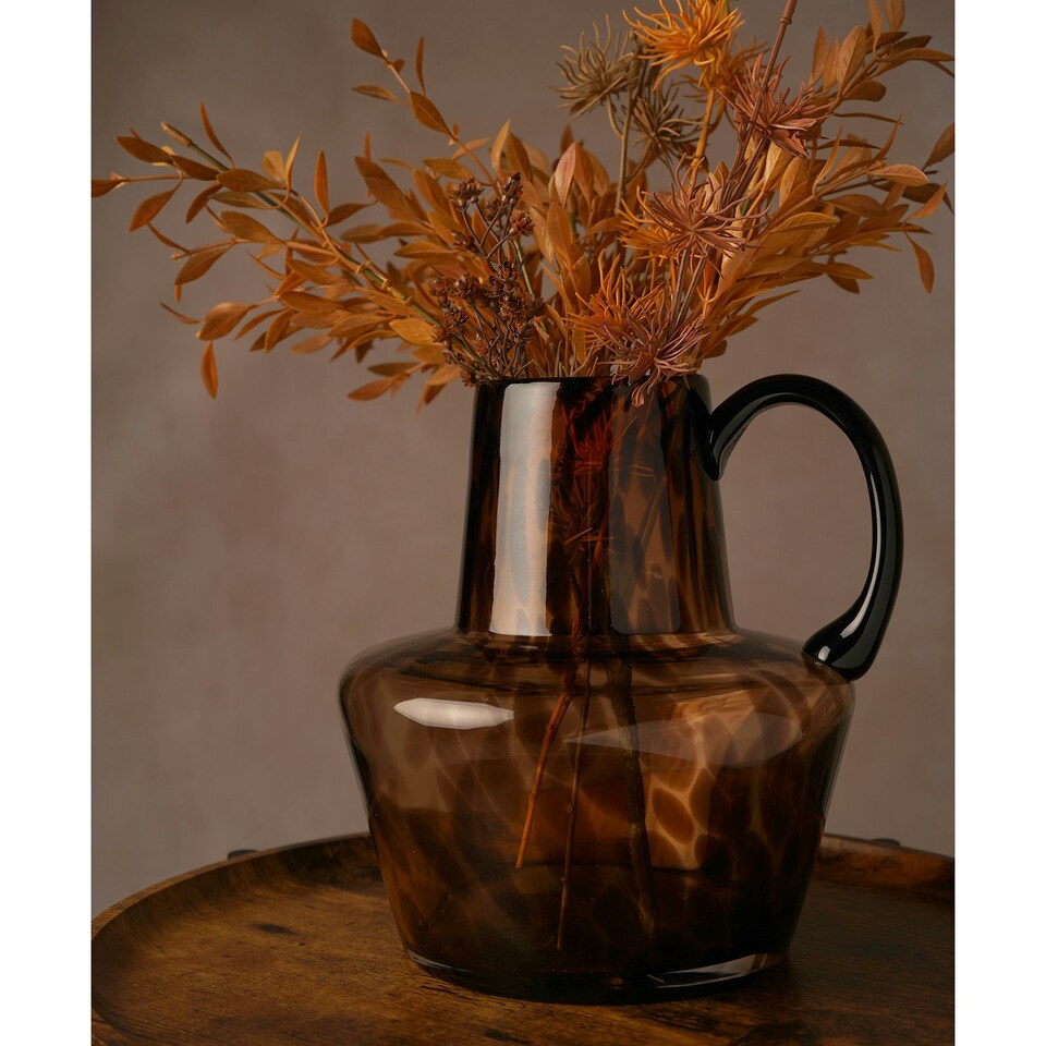image 1 of Hestia Glass Jug Style Vase With Handle - Mocha