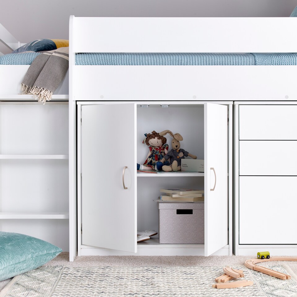 image 1 of Lacy White Storage Mid Sleeper And Noah Memory Foam Mattresses
