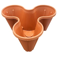 Set Of 3 Terracotta (Trio 3 Pot) Stackable Interconnecting Outdoor Strawberry Garden Plant Pots Perfect For Patios Brown