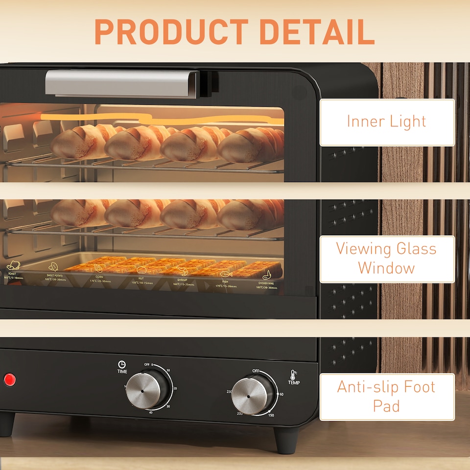 image 1 of HOMCOM Small Toaster Oven, 12L Mini Countertop Oven with Glass Door, Black