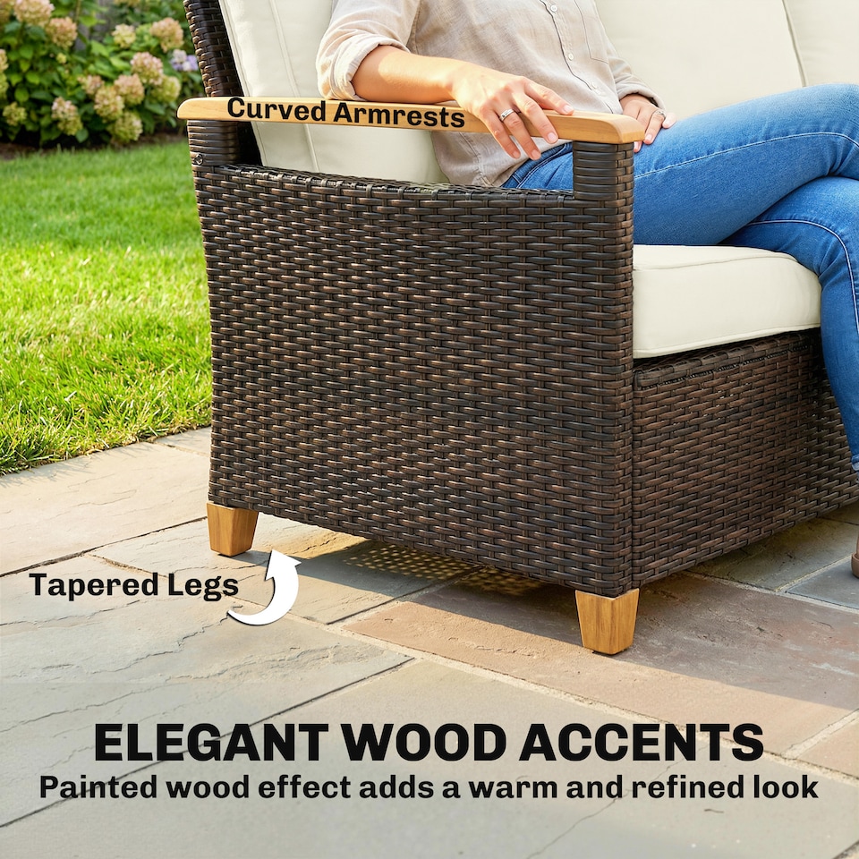 image 1 of Outsunny 3 Seater Rattan Garden Sofa with Cushioned Wide Seats | Brown | Brown | Three Seater