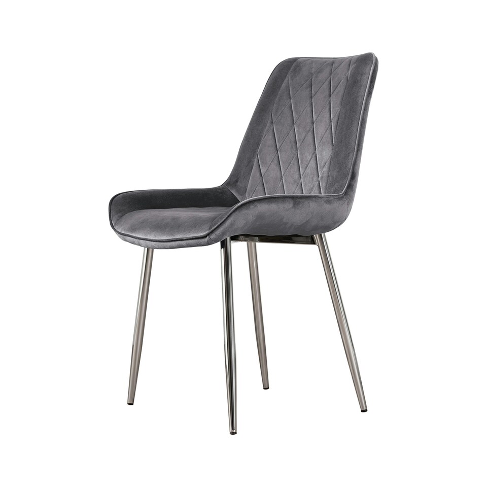 image 1 of Furniturebox 2x Pesaro Grey Velvet Silver Leg Luxury Dining Chairs