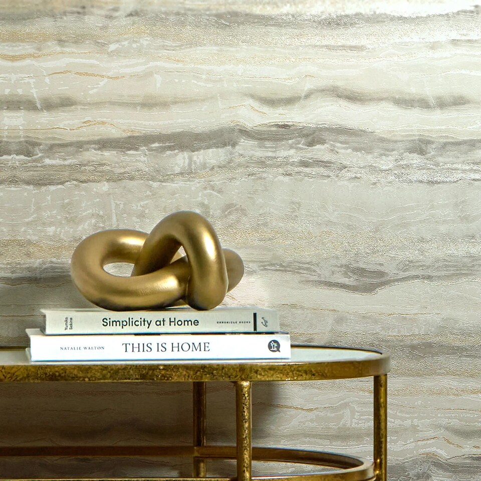 image 1 of Oslo Wallpaper in Cream and Light Brown with Gold Metallic | Brown | Brown, Cream, Gold | 53cm x 10m
