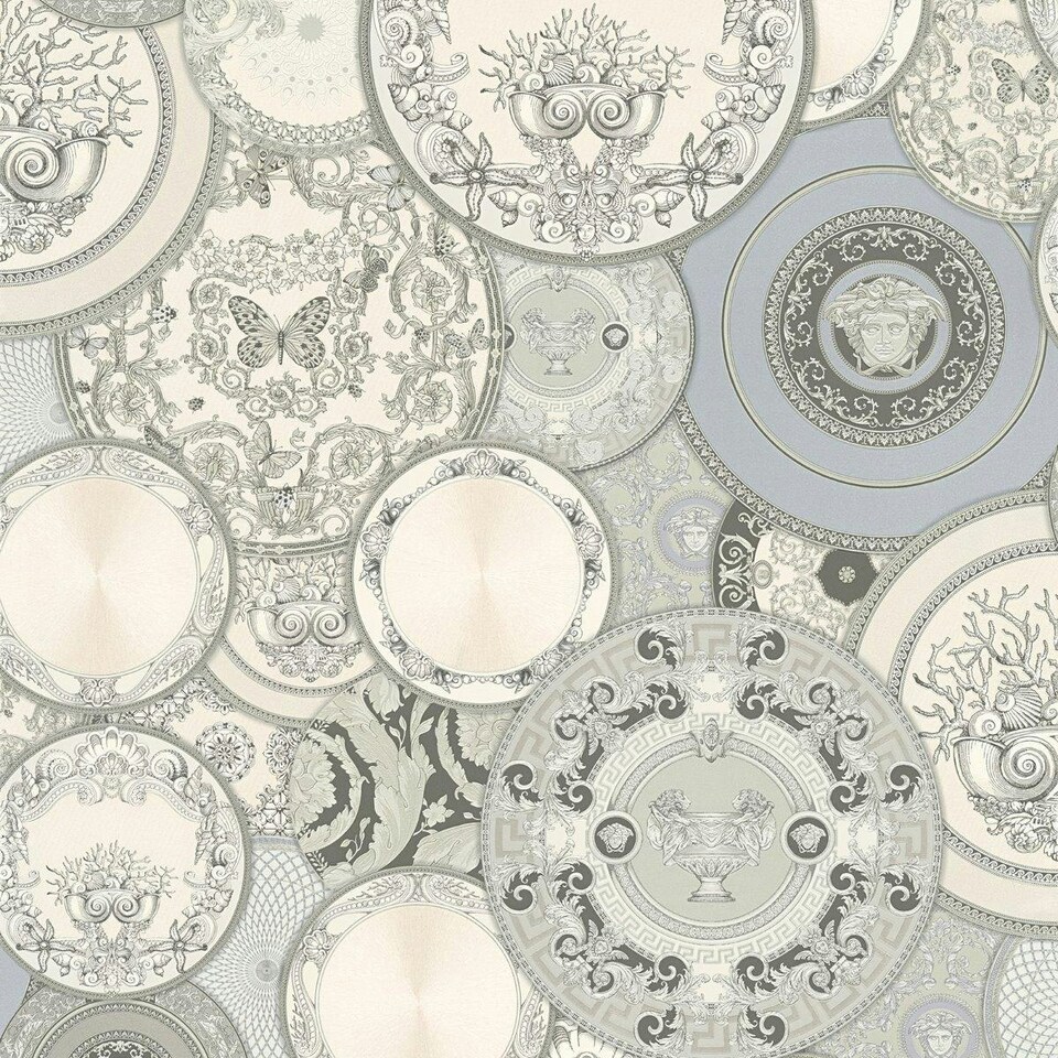 Versace Les Etoiles De la Mer Dish Textured Wallpaper - Silver/Grey - 10m x 70cm Silver