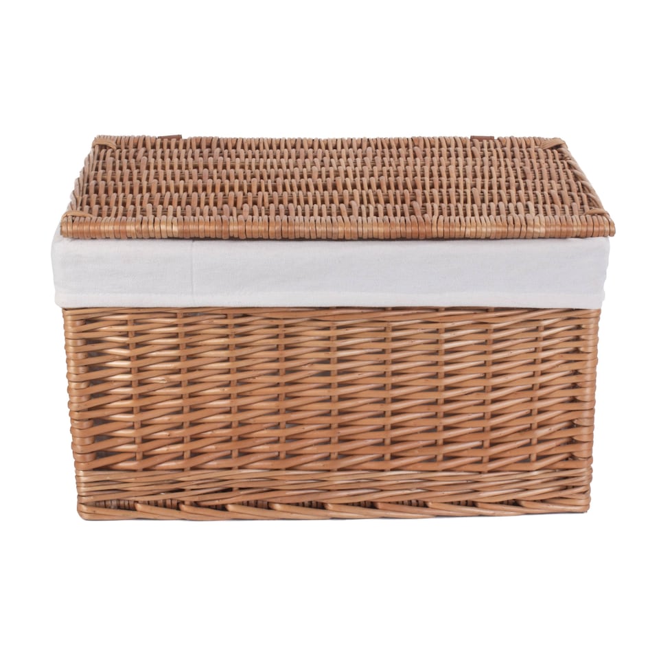 image 1 of Large Light Steamed Cotton Lined Wicker Storage Basket | Brown | Brown