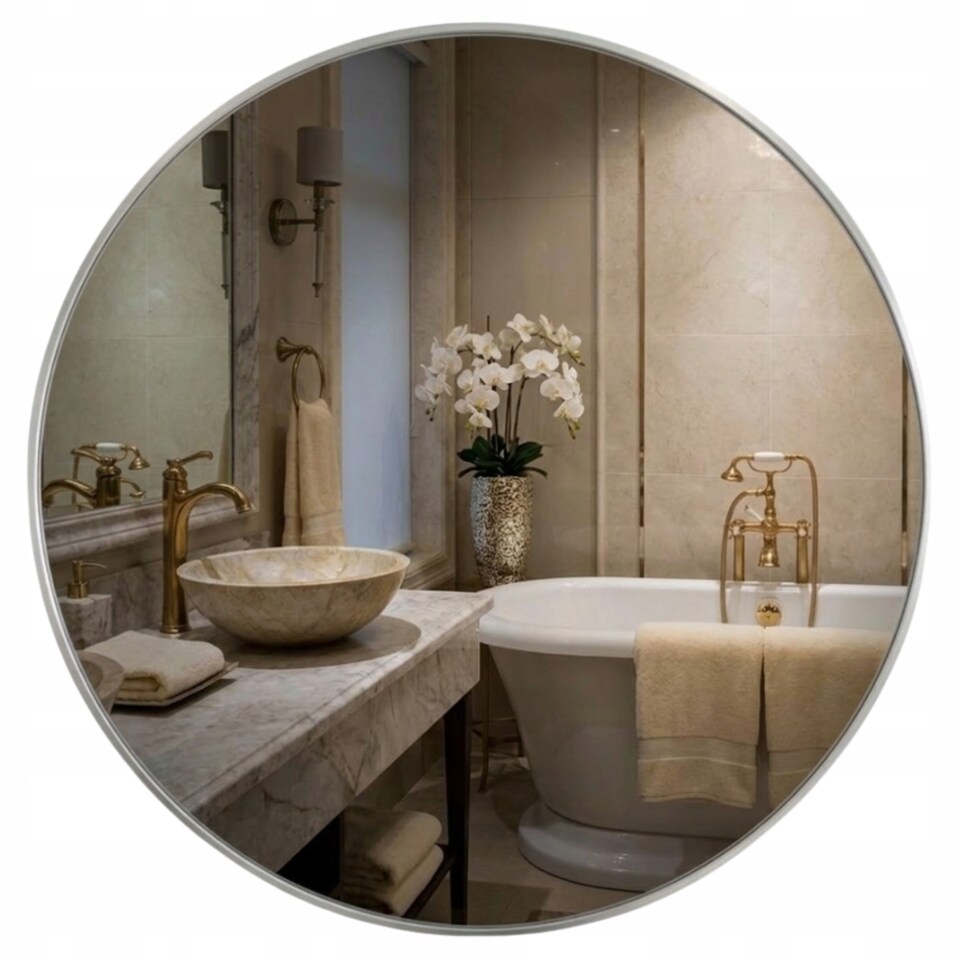 image 1 of Round Bathroom Mirror 80cm Frameless Polished Edge 4mm Silver Glass