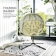 image 6 of Outsunny Hanging Egg Chair Outdoor Indoor Garden Swing Chair with Folding Basket, Thickened Cushion, Cup Holder for Patio, Balcony, Khaki | Brown | Khaki