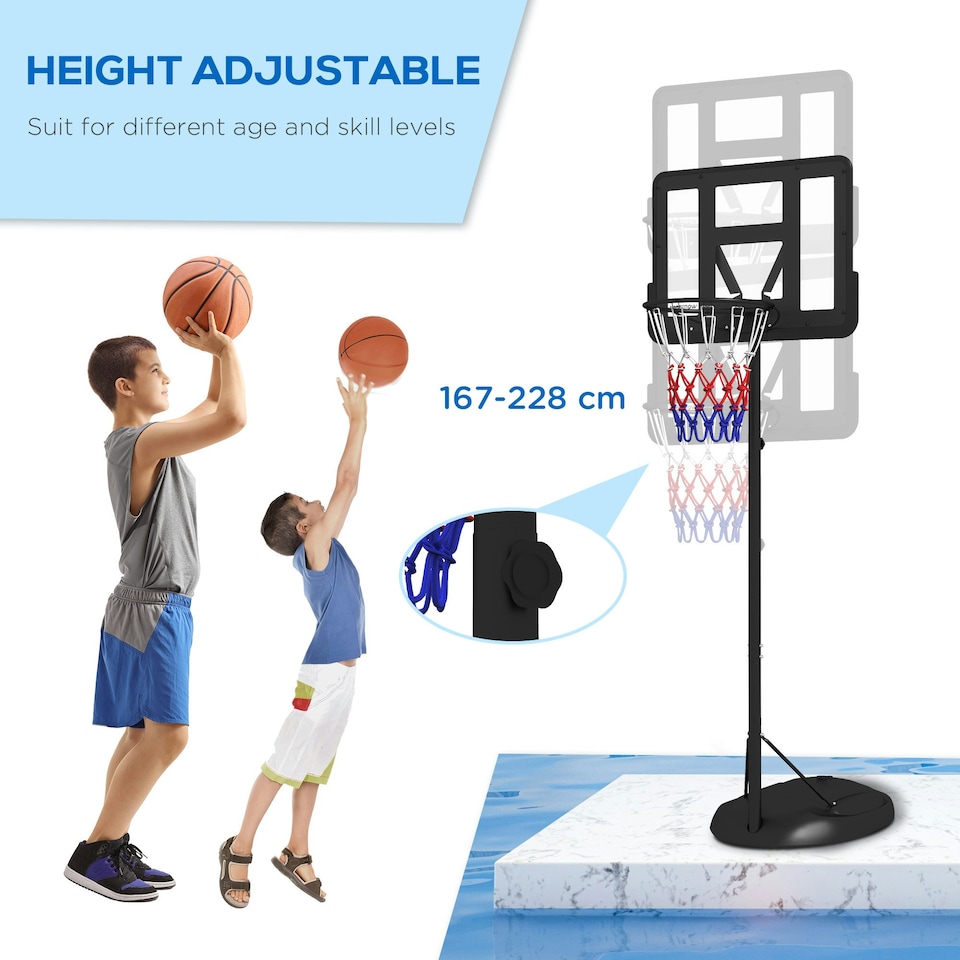 image 1 of SPORTNOW 1.7-2.3m Basketball Hoop and Stand w/ Weighted Base, Wheels - Black