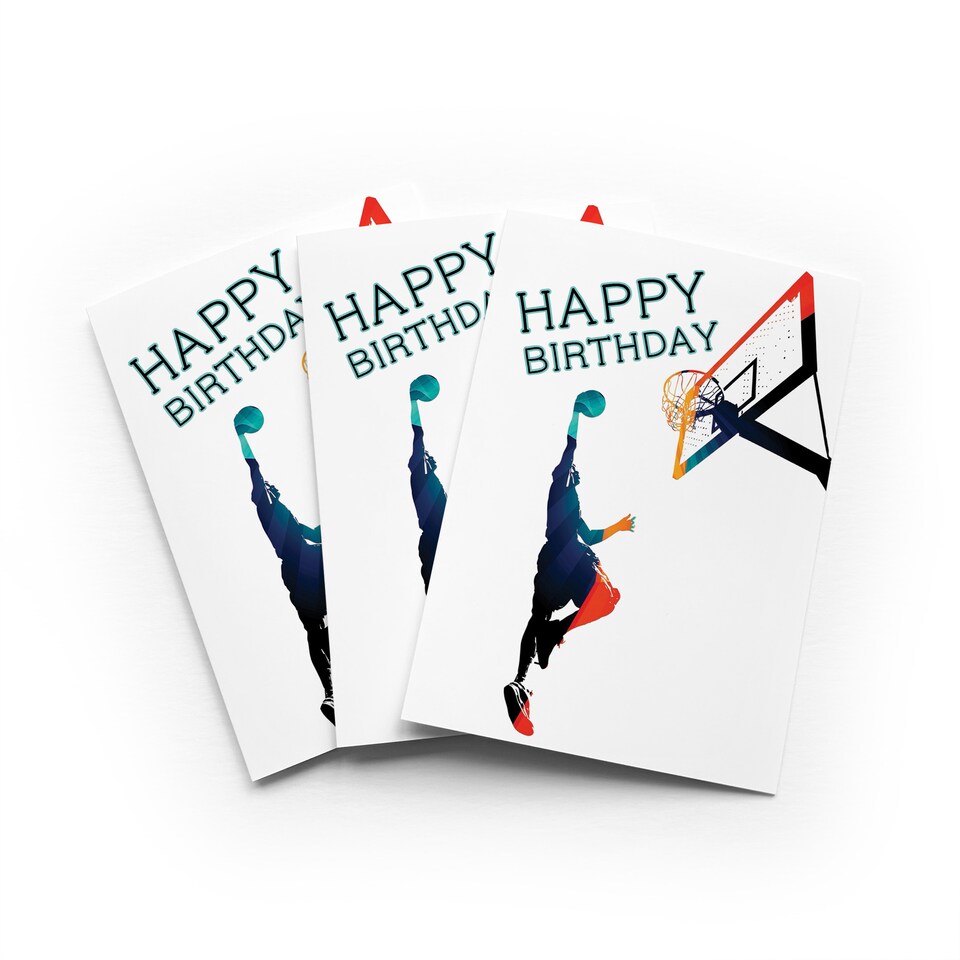 image 1 of Basketball Slam Dunk Birthday Card Sports Action Set of 3 Blank Inside 13x18 cm