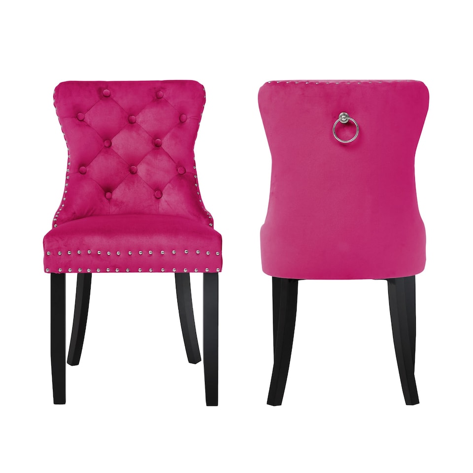 image 1 of Groundlevel Set of 2 Studded Luxurious Velvet Dining Chairs with Ring Knocker | Pink | Pink