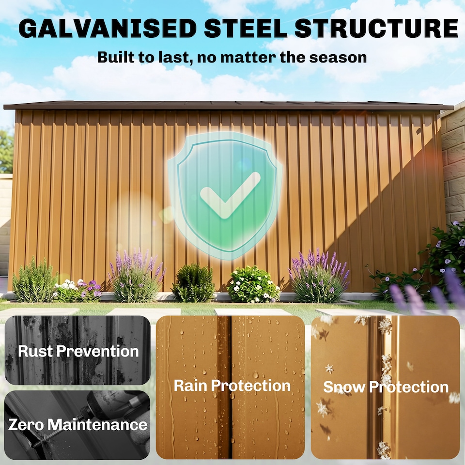 image 1 of Outsunny 13 x 11ft Garden Shed Storage w/ Foundation Kit, Vent, Light Brown | Brown