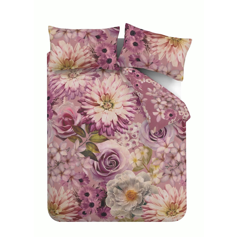 image 1 of RHS x Catherine Lansfield Rosemoor Floral So Soft Duvet Cover Set Pink | Pink | Single