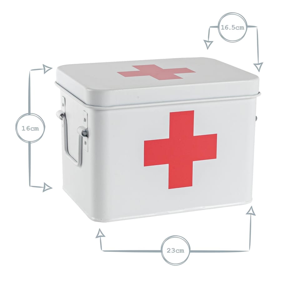image 1 of Harbour Housewares Vintage Metal First Aid Box - 23cm - White | White | White | 1