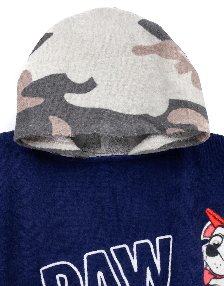 image 1 of Paw Patrol Towelling Poncho Boys | Kids Navy Grey Camo Marshall Rubble Chase Rescue Pups Bath Beach Towel | Hooded Cotton Robe One Size
