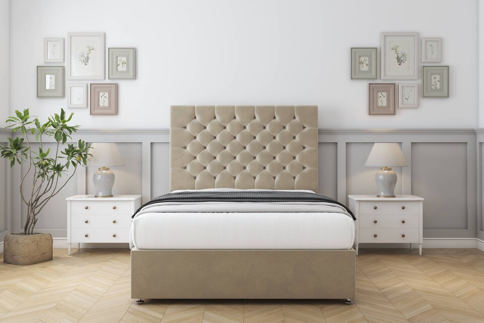 image 1 of Sloomy Mayfair Almond Coniston Divan Bed With Mattress 2 Drawers Footend With 26" Strutted Headboard 5' King | Cream | Almond | King | 1