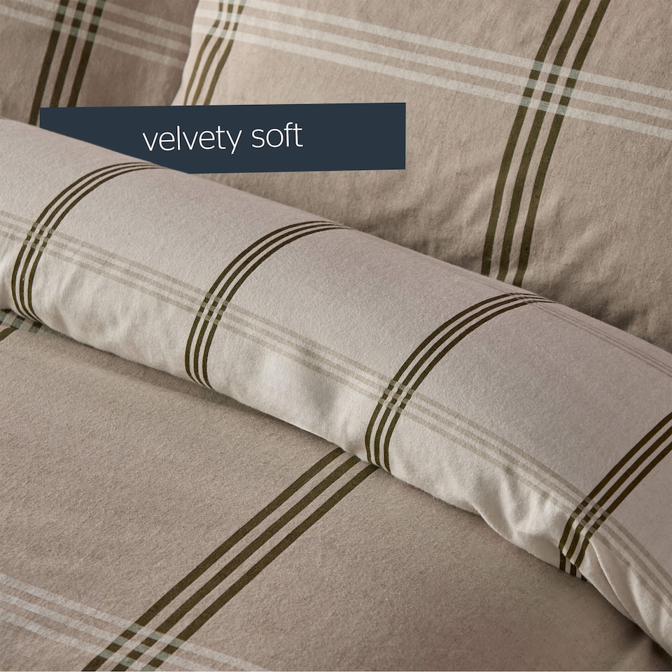 image 1 of Silentnight Brushed Cotton Check Print Duvet Cover Set, Natural