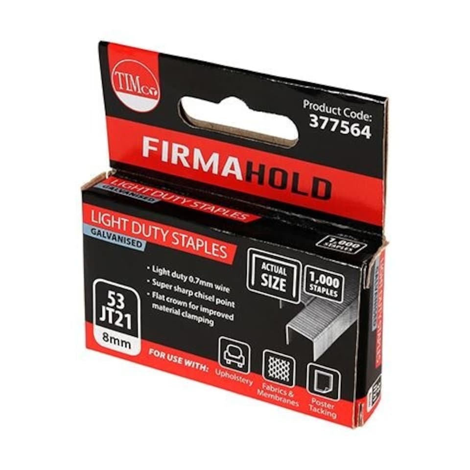 image 1 of Timco - Light Duty Staples - Chisel Point - Galvanised  (Size 8mm - 1000 Pieces)