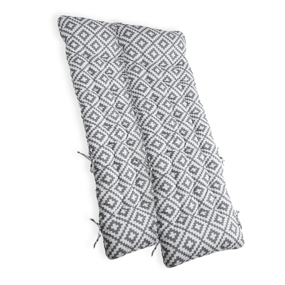 image 1 of OHS 2 x Geometric Print Outdoor Garden Patio Deck Zero Gravity Chair Sun Lounger Soft Thick Plump Comfy Filled Cushion Grey | 160 x 50cm