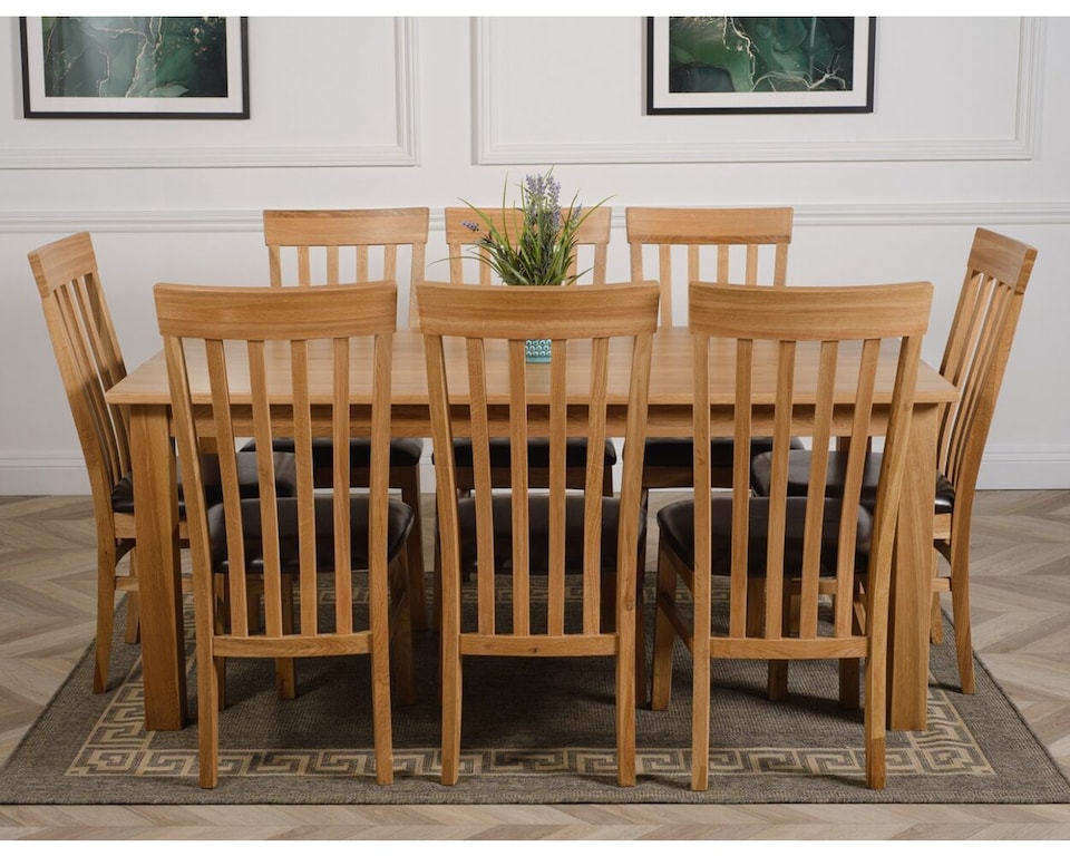 image 1 of Oslo 180 x 90 cm Large Oak Dining Table and 8 Harvard Chairs | Brown | Brown