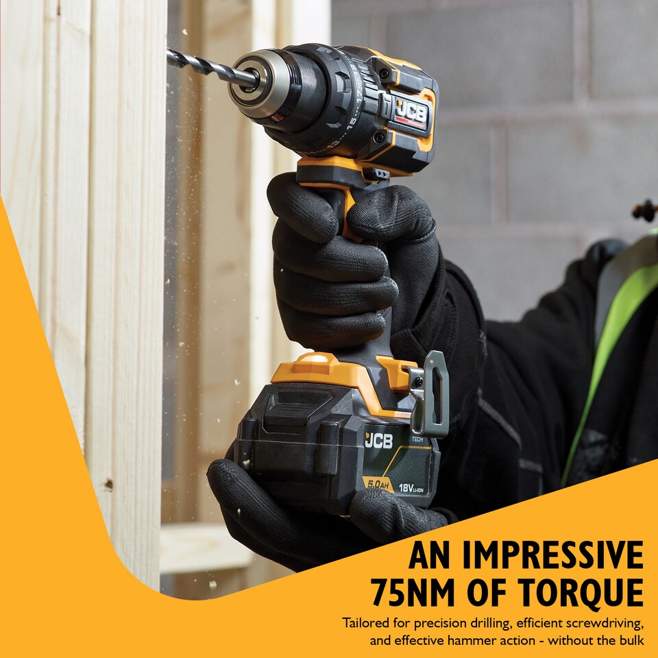 image 1 of JCB Pro Cordless Combi Drill Electric Screwdriver 75Nm, Brushless, 2-Speed, 23+3 Positions & 13mm Keyless Chuck
