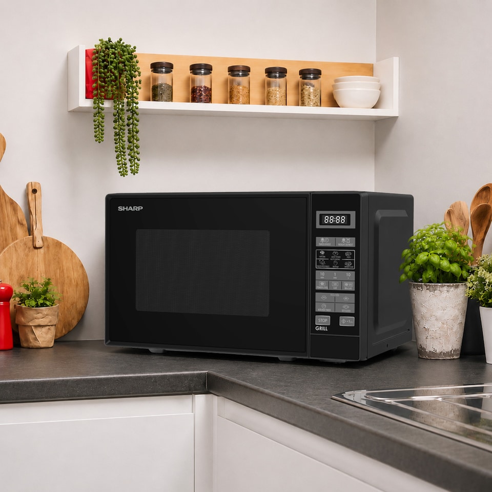 image 1 of Sharp 20L 800W Black Digital Microwave with Programmes, ECO & 11 Power Levels