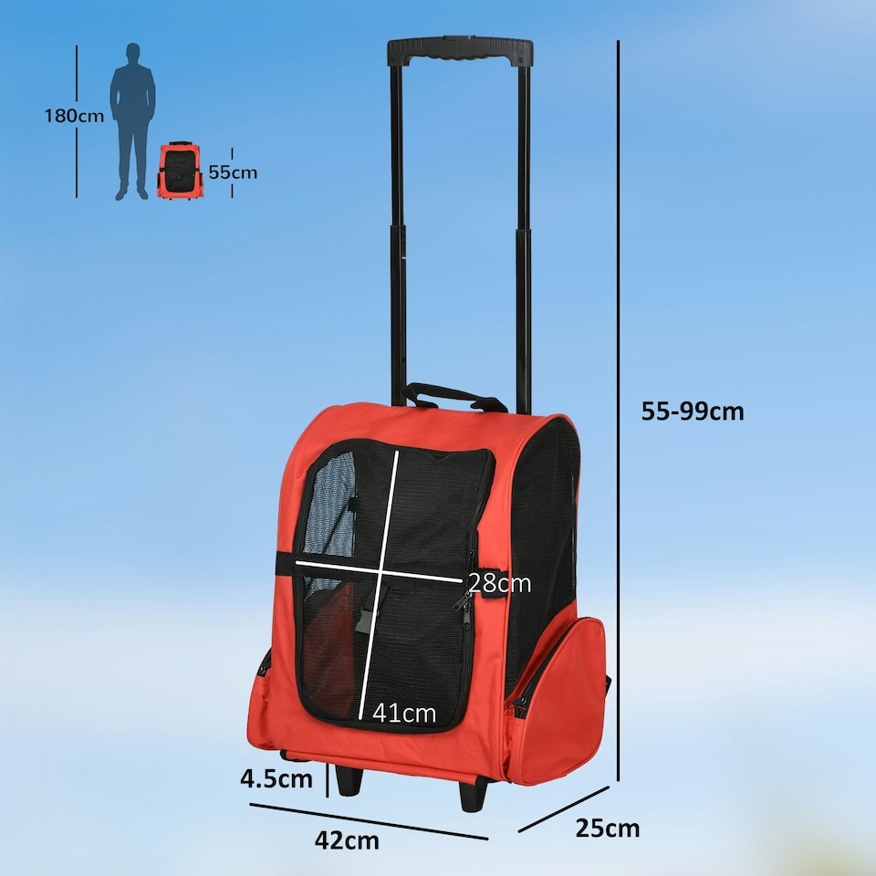 image 1 of PawHut Pet Travel Backpack Bag Cat Puppy Dog Carrier w/ Trolley and Telescopic