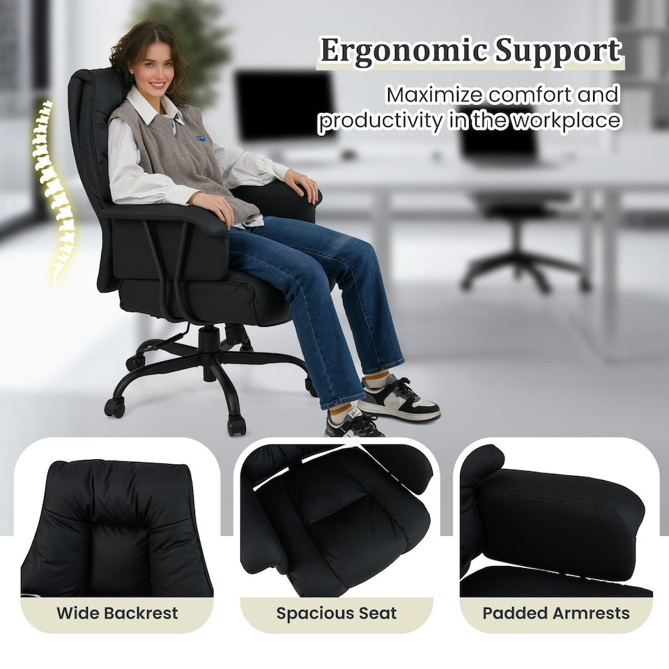 image 1 of COSTWAY PU Leather Computer Chair Ergonomic Office Chair Black