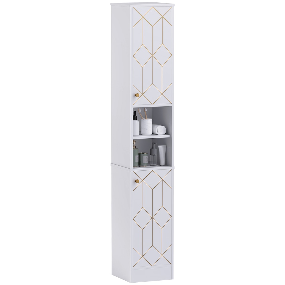 image 1 of HOMCOM Tall Bathroom Storage Cabinet with Doors, Slim Bathroom Storage Unit with Adjustable Shelves, Freestanding Bathroom Storage Unit, White | White | White