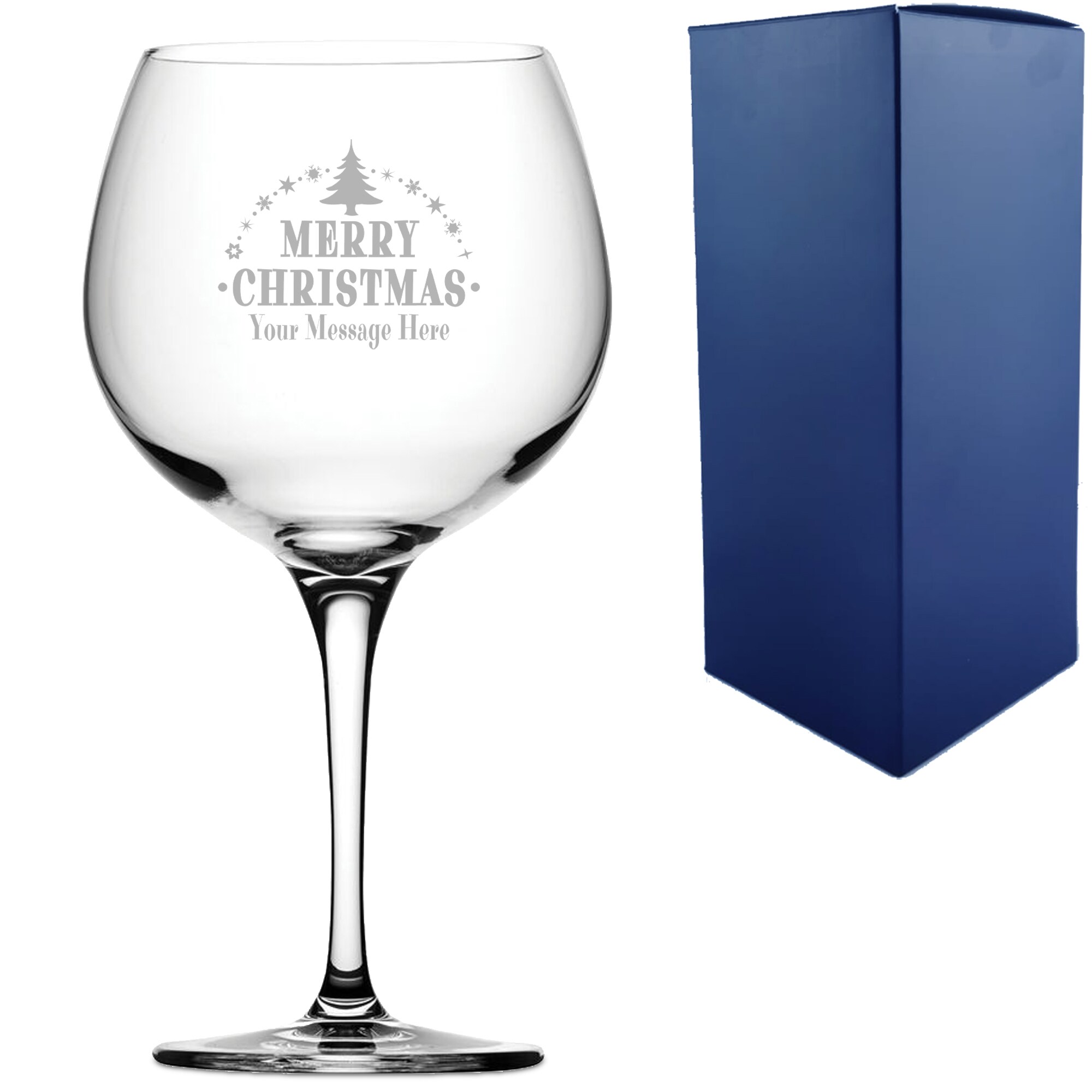 Uniqueful Personalised Merry Christmas Tree Design Crystal Gin Balloon Glass in Clear | Size: 20oz (550ml)