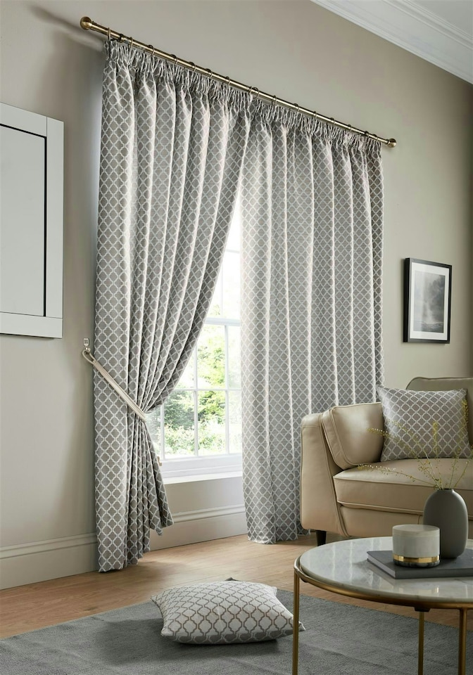 image 1 of Wold Pencil Pleat Taped Top Lined Curtains - 117cm x 137cm - Silver