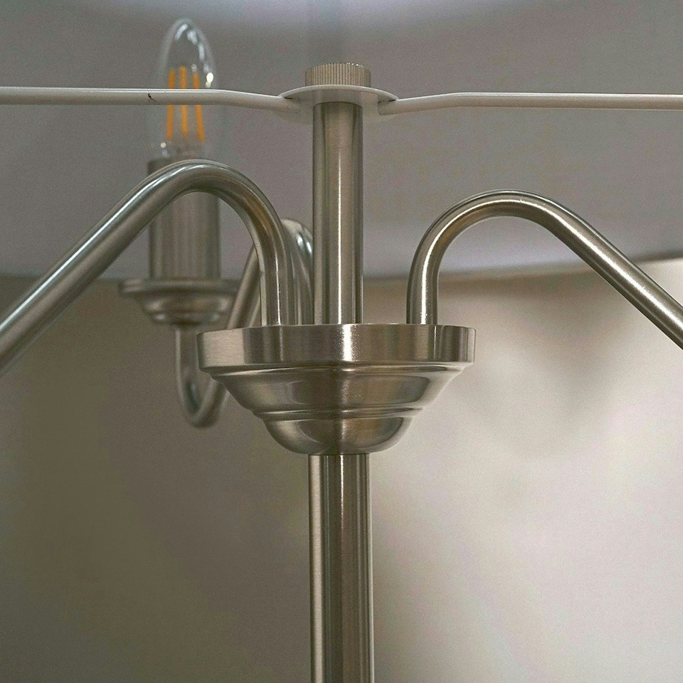 image 1 of ValueLights Rocha Brushed Silver Floor Lamp and E14 Candle LED 4W Warm White 3000K Bulb