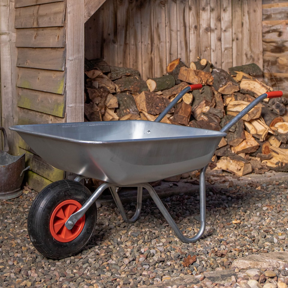 image 1 of Samuel ALEXANDER 65 Litre 60kg Capacity Galvanised Metal Garden Cart Wheelbarrow - Heavy Duty Garden Wheelbarrows with Pneumatic Tyre