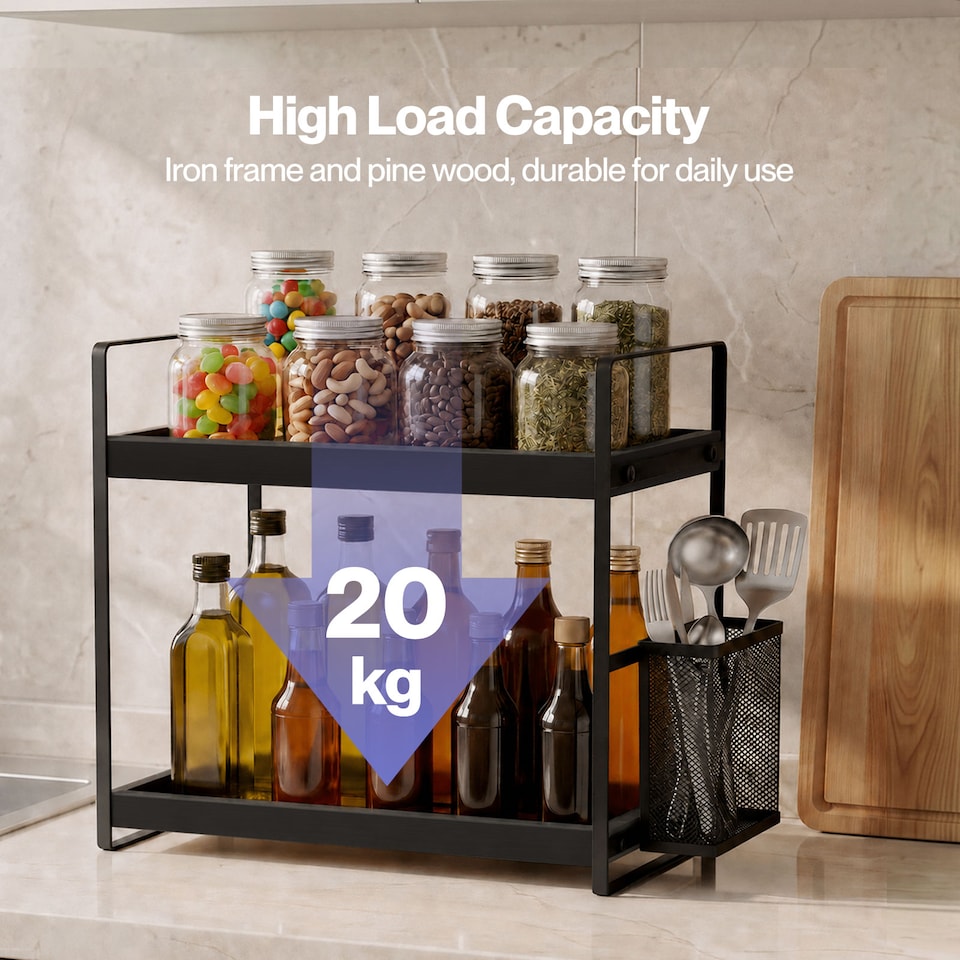 image 1 of Levede Bathroom Organiser Countertop 2 Tier Perfume Skincare Storage Shelf Black