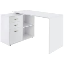 HOMCOM Computer Desk Table Workstation L Shape File Cabinet White